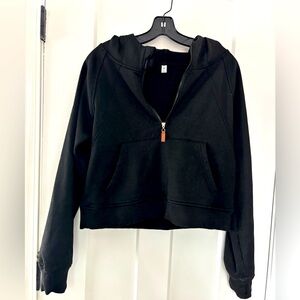 LASLULU Women's  Size med black‎ Cropped 1/4 Zip Fleece
